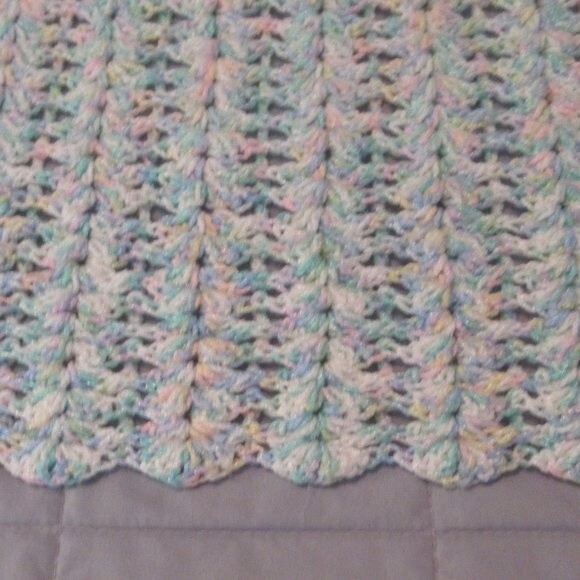 Handmade Crochet Afghan Throw Baby Blanket 47x64 Pink Blue Green Scalloped Ends - Picture 4 of 6